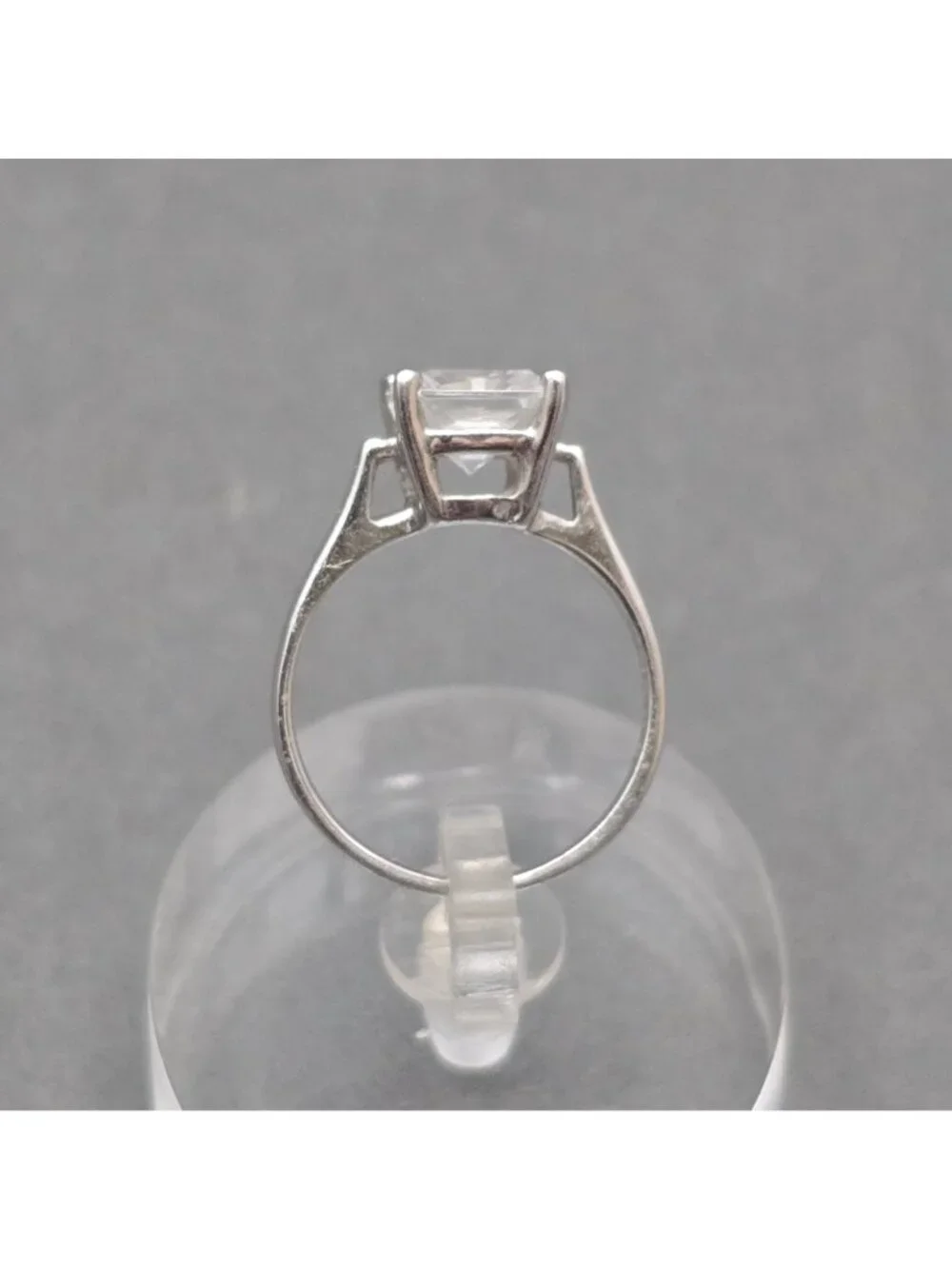 Sterling Silver CZ Princess Cut Solitaire Ring Size 6 Minimalist Wedding Band